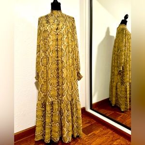 H&M Animal Snake Print Smock Long Oversized High Neck Dress US 4